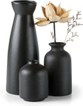 CEMABT Black Ceramic vase Set-3 Small Flower vases for Decor,Modern Boho Farmhouse Home Decor,Decorative vase for Pampas Grass&D