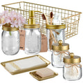Mason Jar Bathroom Accessories Set 8 Pcs - Lotion Soap Dispenser,Toothbrush Holder,2 Apothecary Jars, Flower Vase,Soap Dish,Vani