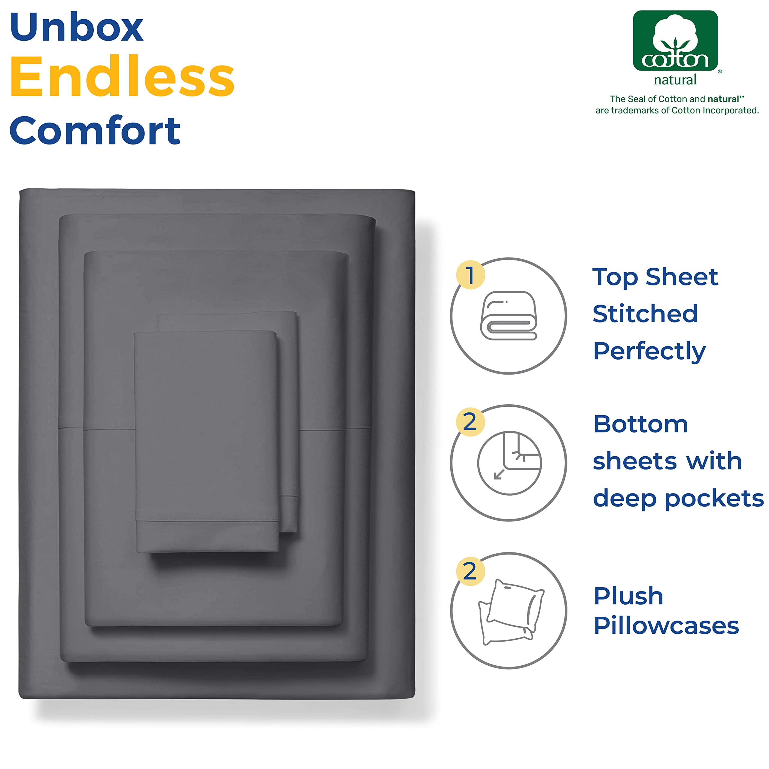 Pure Egyptian Split King Size Cotton Bed Sheets Set (King Split,600 Thread Count) Dark Grey Bedding And Pillow Cases (5 Pc) - Egyptian Cotton Sheets Split King Size Bed-Sateen Sheets-16?Deep Pocket