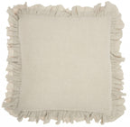 HomeRoots Grey Linen Dainty Ruffle Edged Beige Throw Pillow