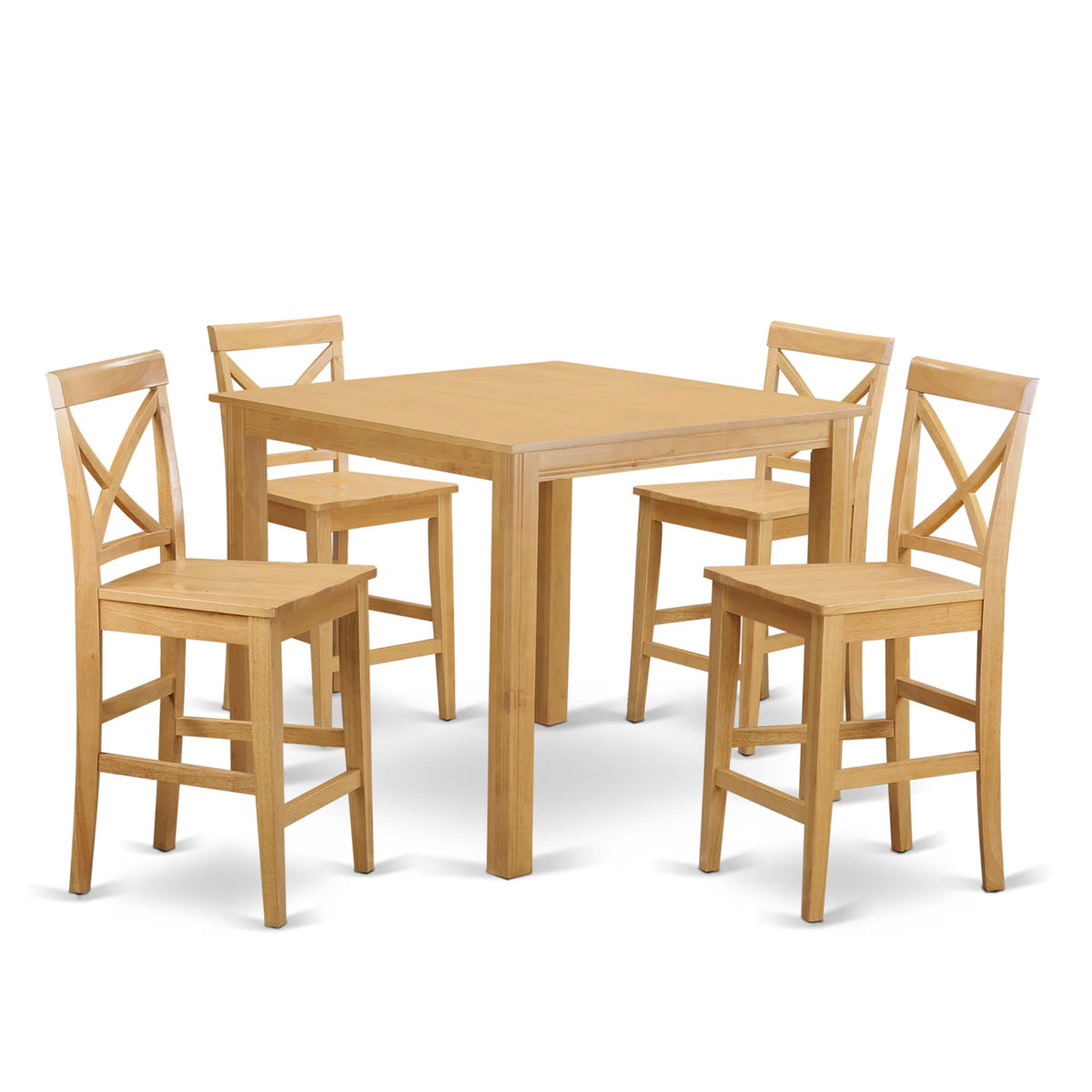 East West Furniture CFPB5-OAK-W 5 Piece Kitchen Counter Set Includes a Square Dining Room Table and 4 Dining Chairs, 42x42 Inch, Oak