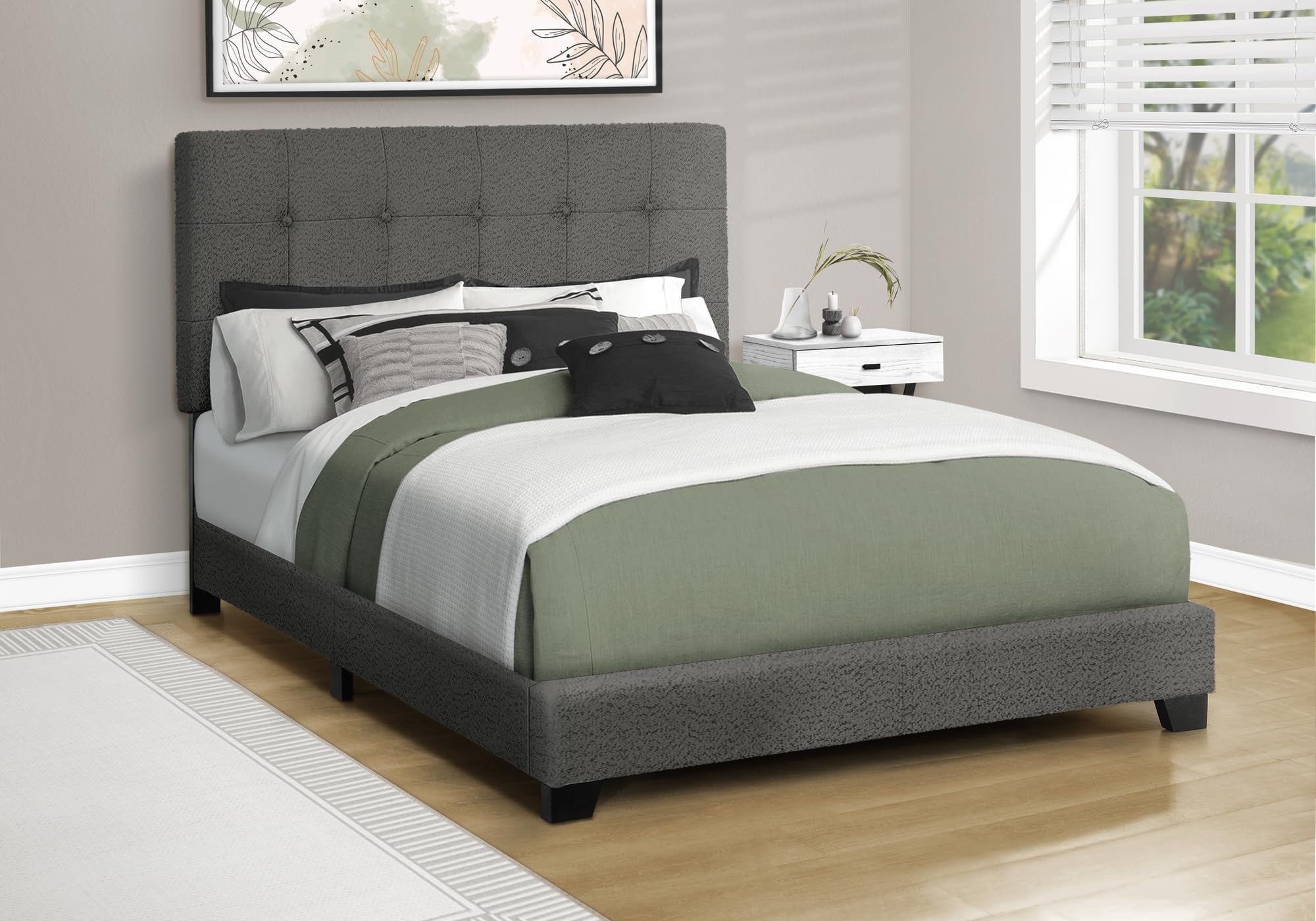 Monarch Specialties I 5803F Bed, Full Size, Bedroom, Upholstered, Frame Only, Transitional