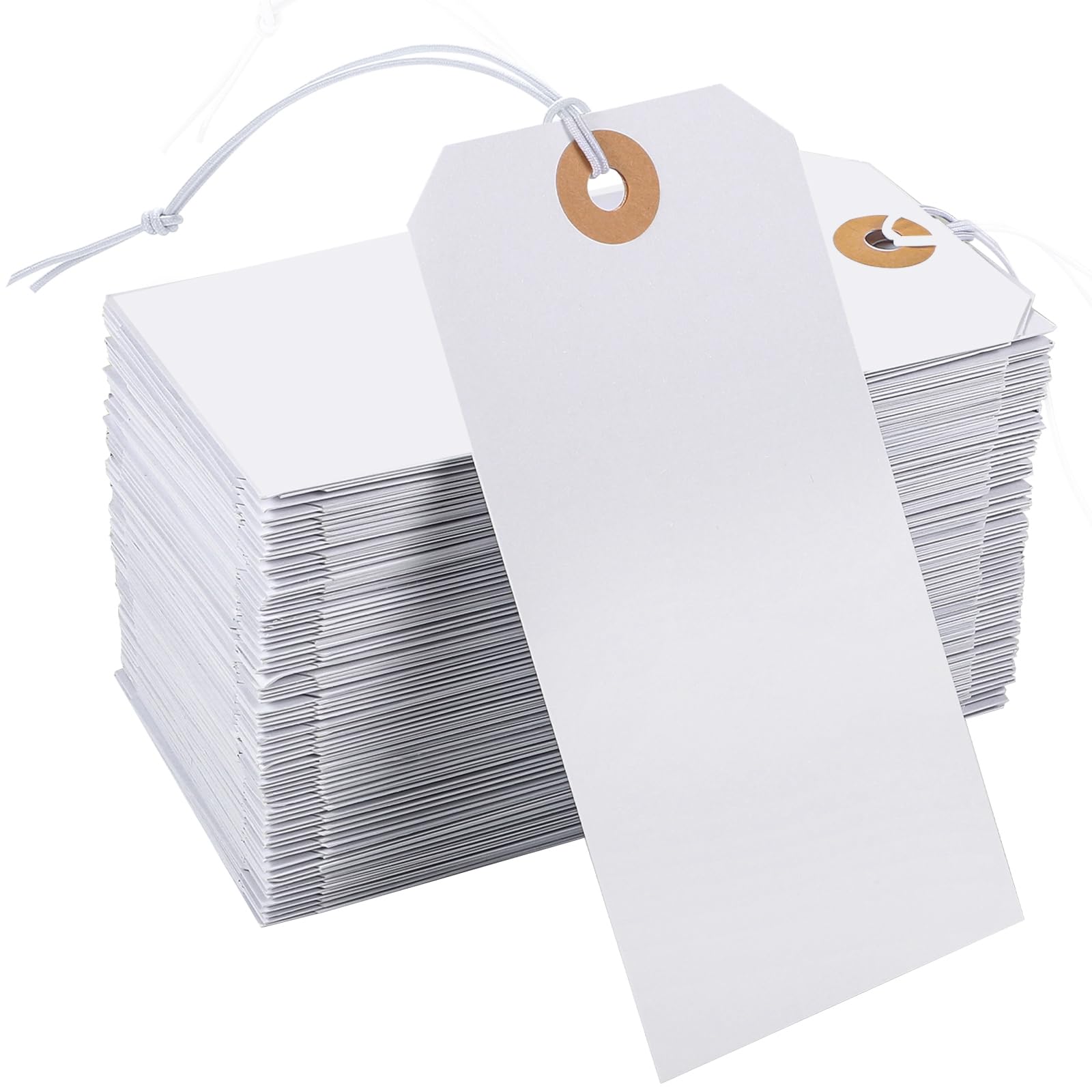 Prudiut 200Pack White 4.72X 2.36Inches Paper Tags With Elastic String, Reinforced Hole, For Christmas Gifts, Inventory, Writable