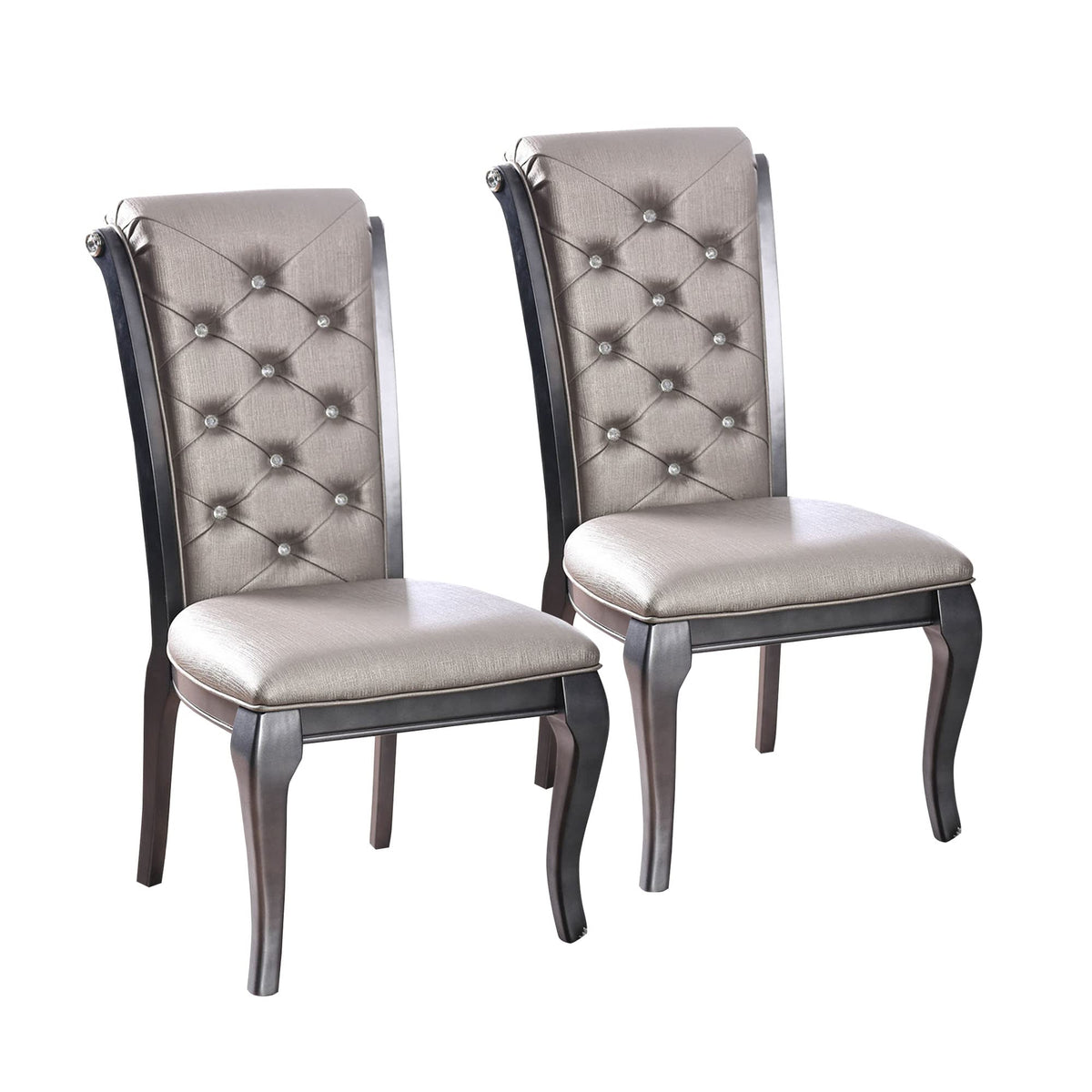 Benjara Benzara Leather Upholstered Wooden Chair With Scrolled Back, Pack Of Two, Gray,
