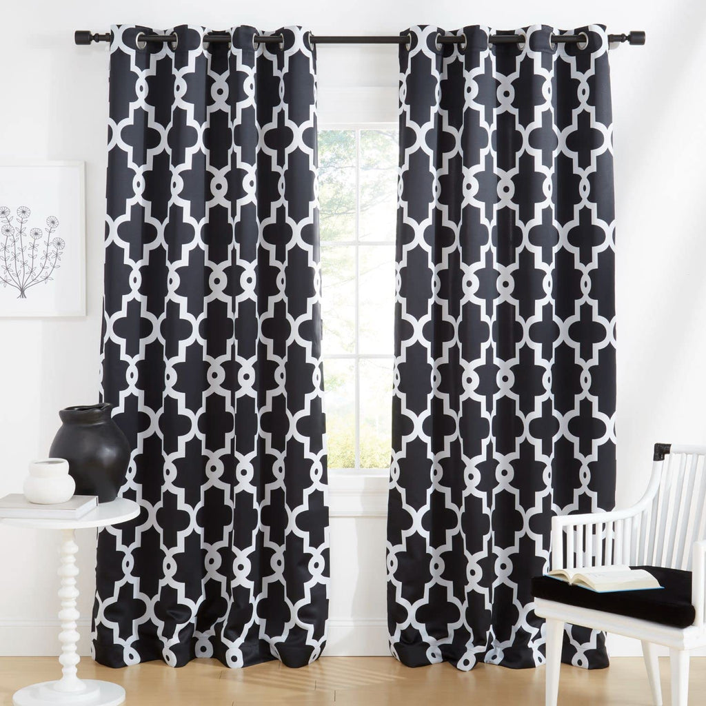 Exclusive Home Curtains Ironwork Sateen Woven Room Darkening Blackout Grommet Top Curtain Panel Pair, 52''x96'', Black
