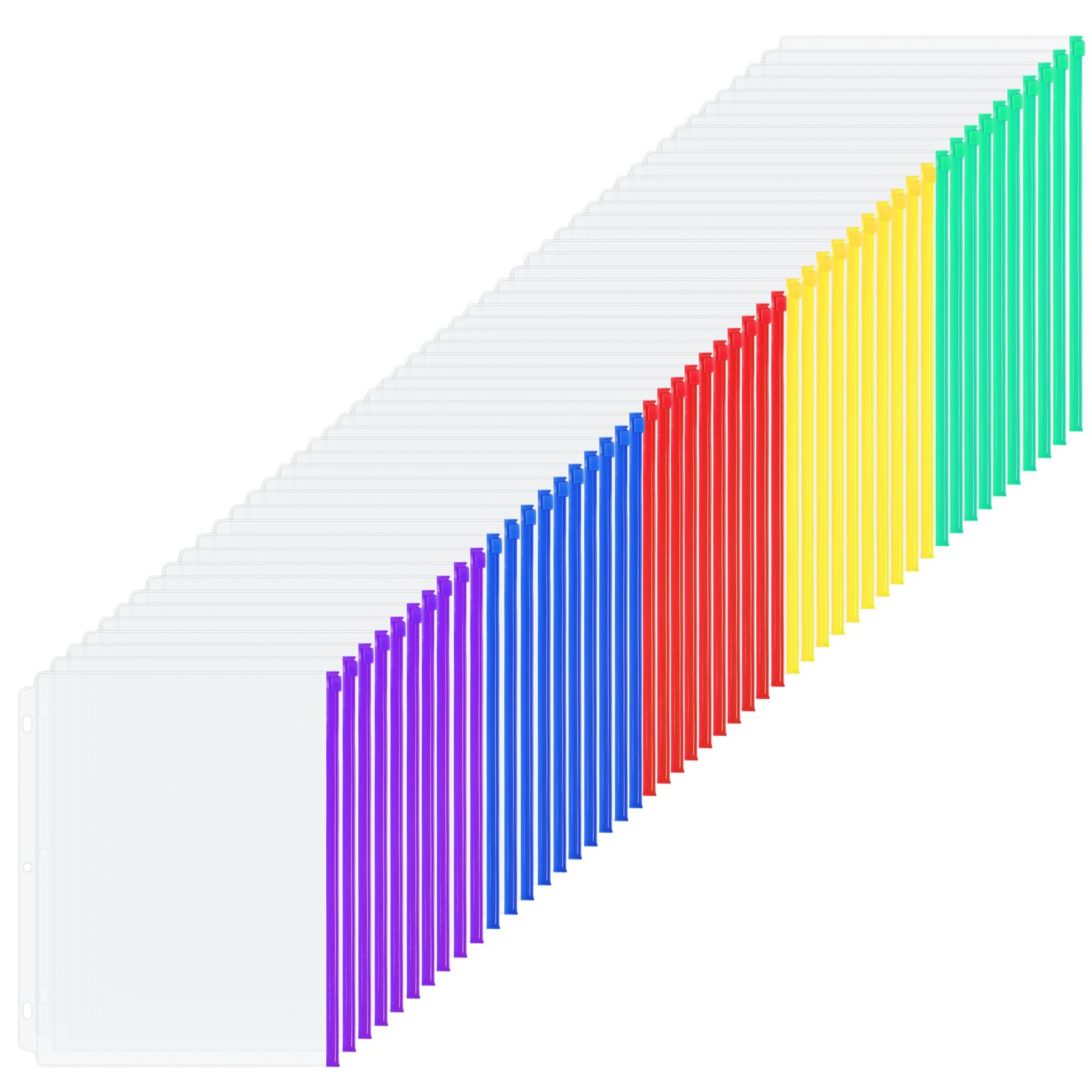 Yoeejob 3 Holes Clear Pvc Zipper Binder Pocket Insert Pages Letter Size, 8 1/2'X 11 Loose Leaf Binder Filing Storage Bags 50 Pa