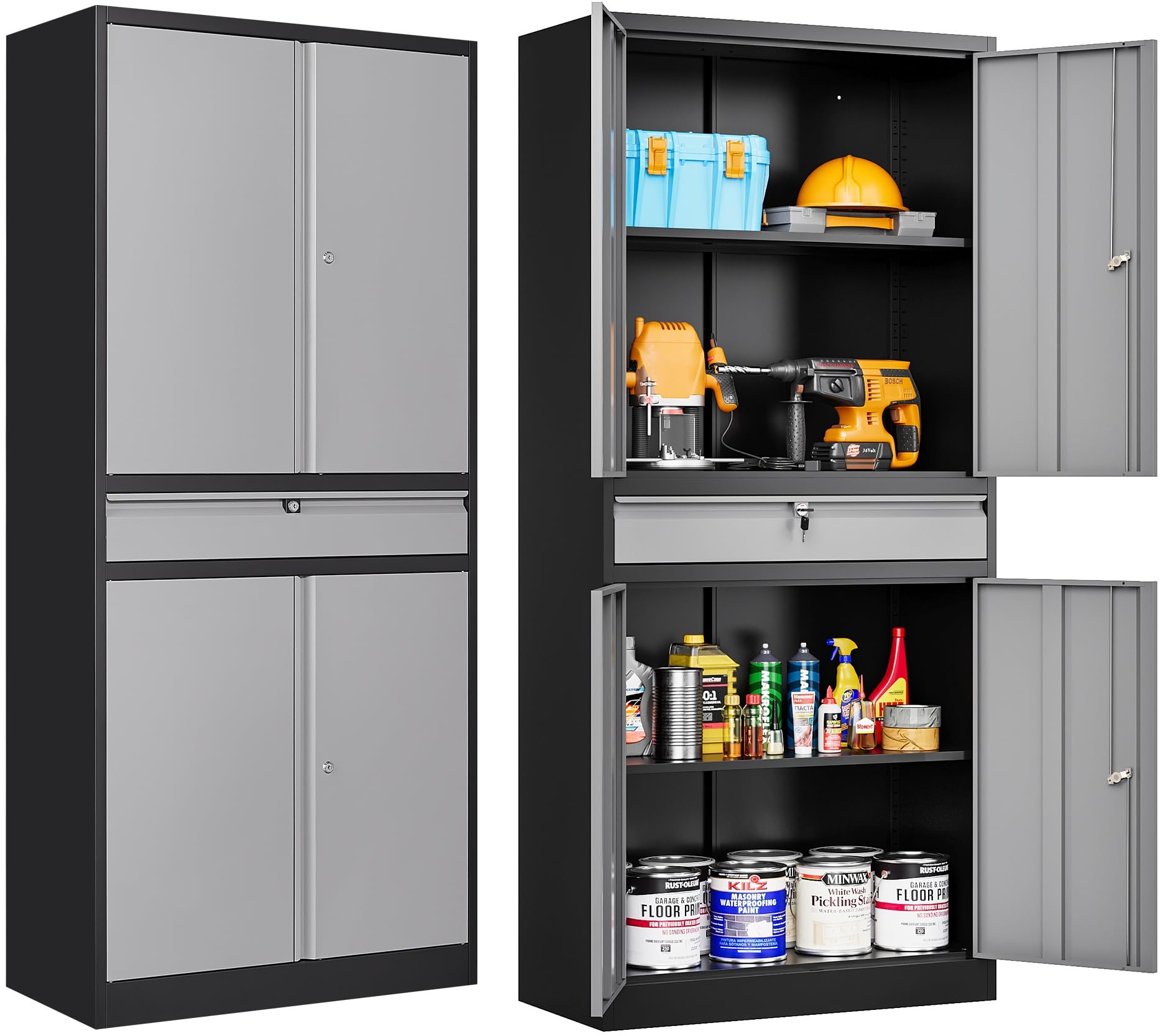 Metal Garage Storage Cabinet with Doors and Shelves,Metal Storage Cabinet with Lock and Drawer,Metal Cabinet with Locking Doors,
