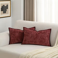 Futei Burgundy Chenille Throw Pillow Covers 12X20 Inch Set Of 2,Soft Velvet Lumbar Pillow Cases,Home Decor For Couch Bed Living