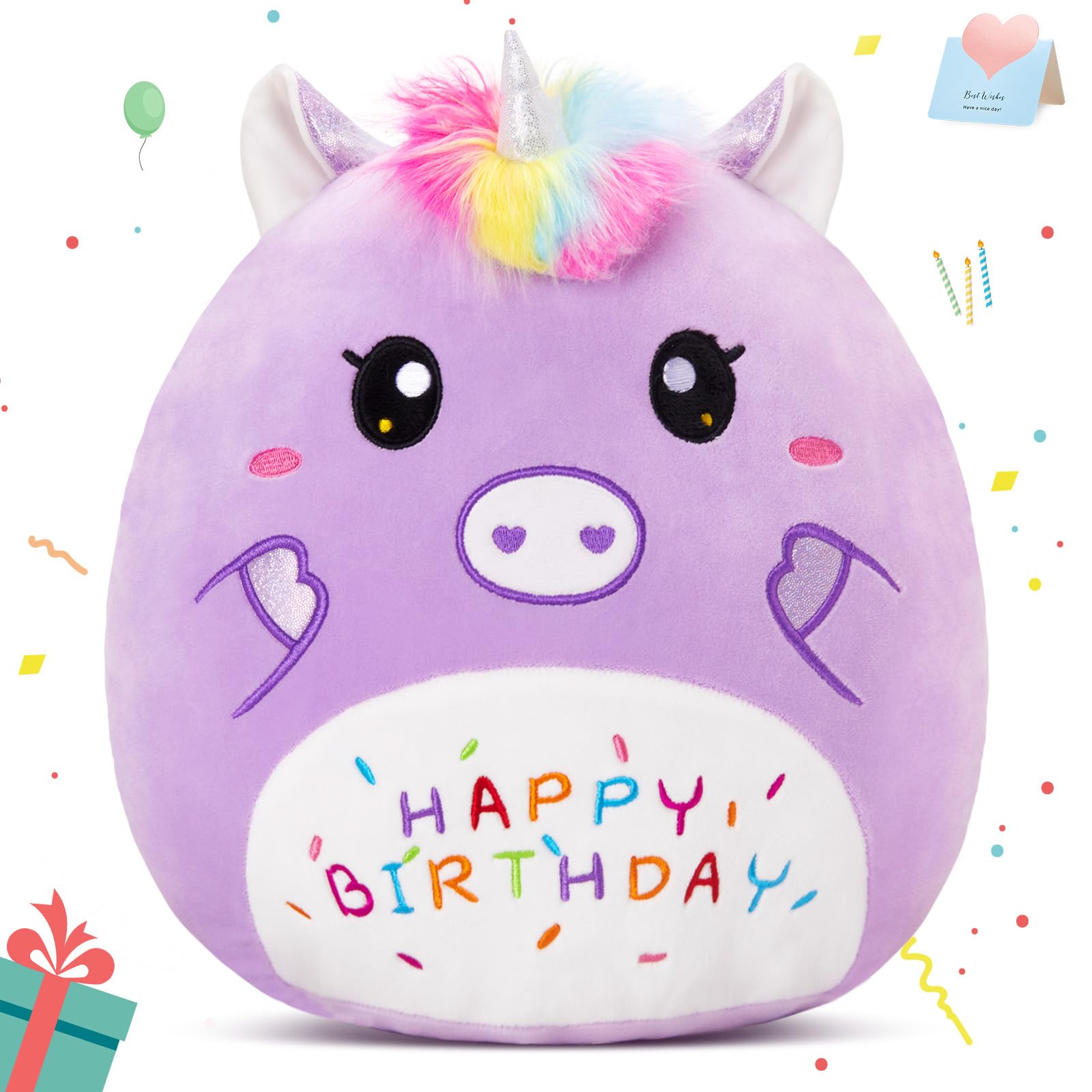 Cozyworld 12    Birthday Unicorn Plush Pillow,Cute Unicorn Stuffed Animal,Soft Plushies Pillow,Happy Birthday Plush Toy Gifts Fo