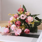 Duovlo 7 Branch 21 Heads Artificial Flowers Bouquet Mini Rose Wedding Home Office Decor,Pack Of 2 (2 Pcs Pink)