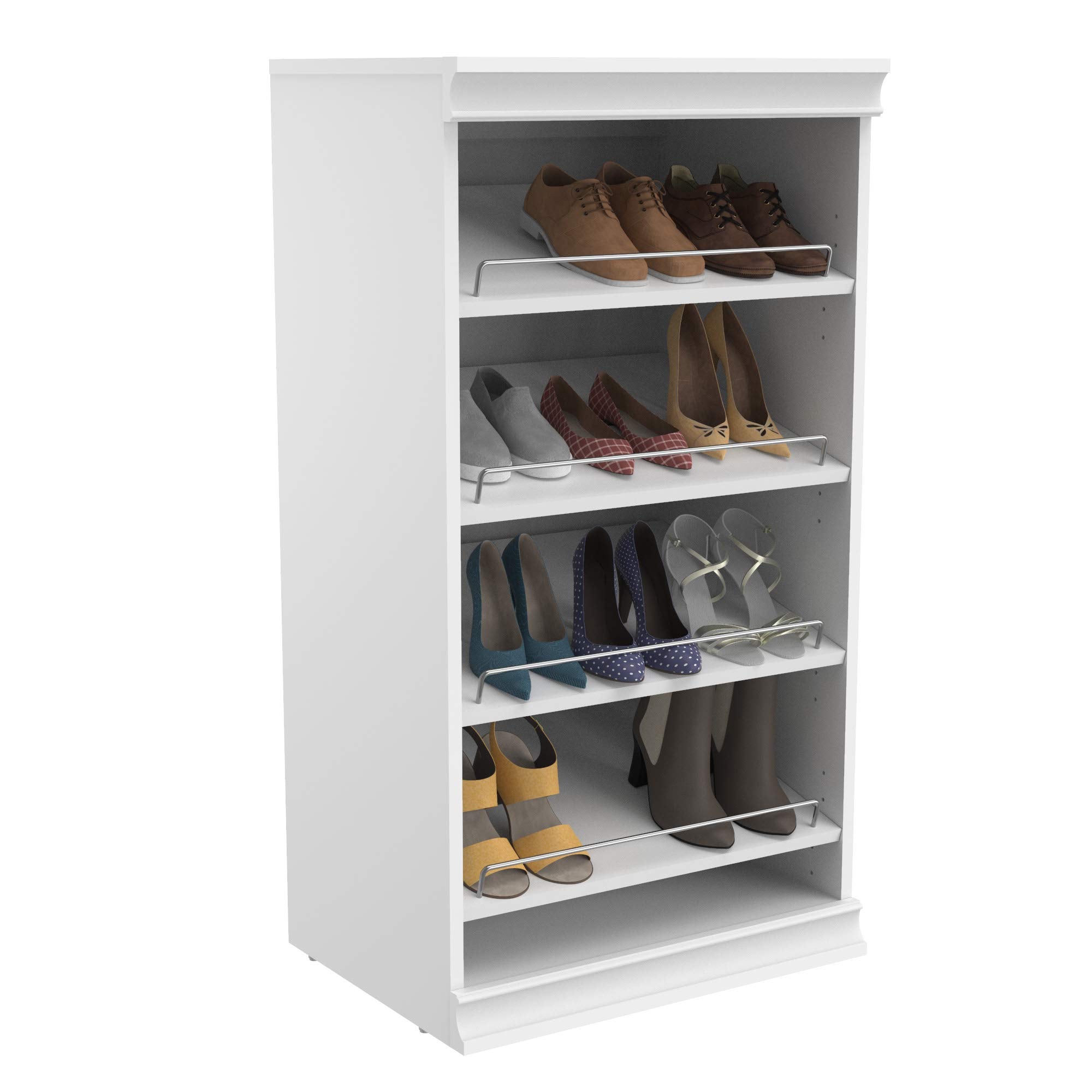 ClosetMaid Modular Storage Angled Shelves, Wood Closet Organizer Adjustable, Stacking, Full Backer, Decorative Trim, White, Shoe