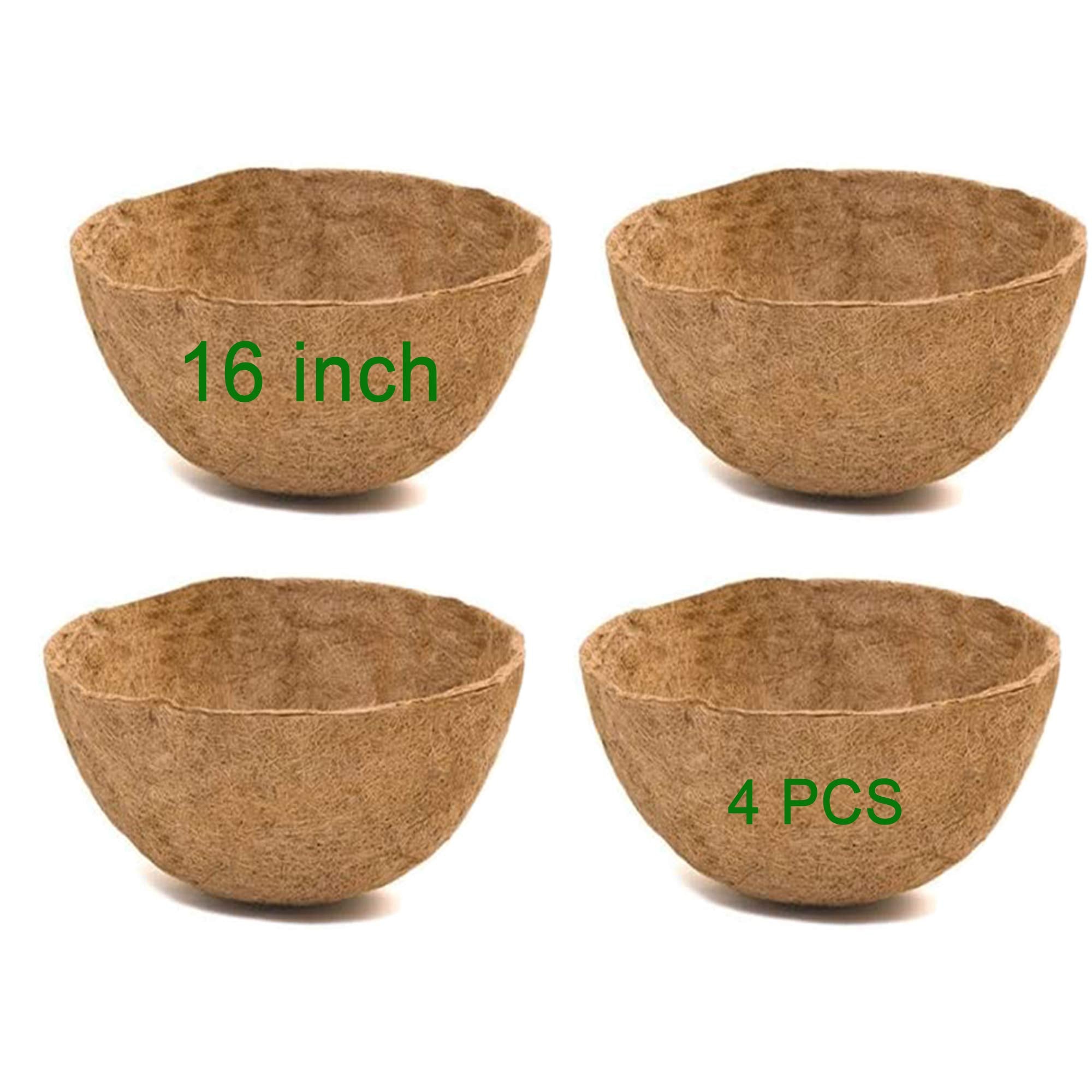 Frillybutts Coco Liners For Planters 16 Inch,4Pcs Round Shape Coco Liner Coir Fiber Replacement Liner For Wall Basket Planters