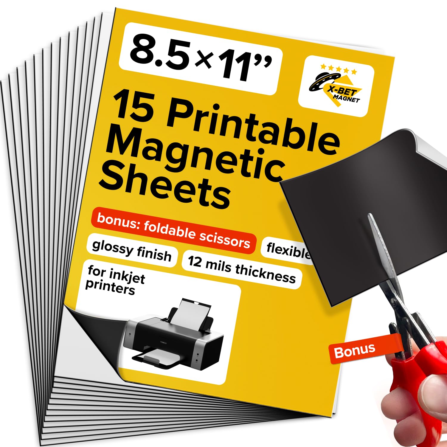 X-Bet Magnet Inkjet-Optimized Printable Magnetic Sheets - 8.5X11 Paper For Diy Stickers, Decorations, Labels - Easy To Print, Cu