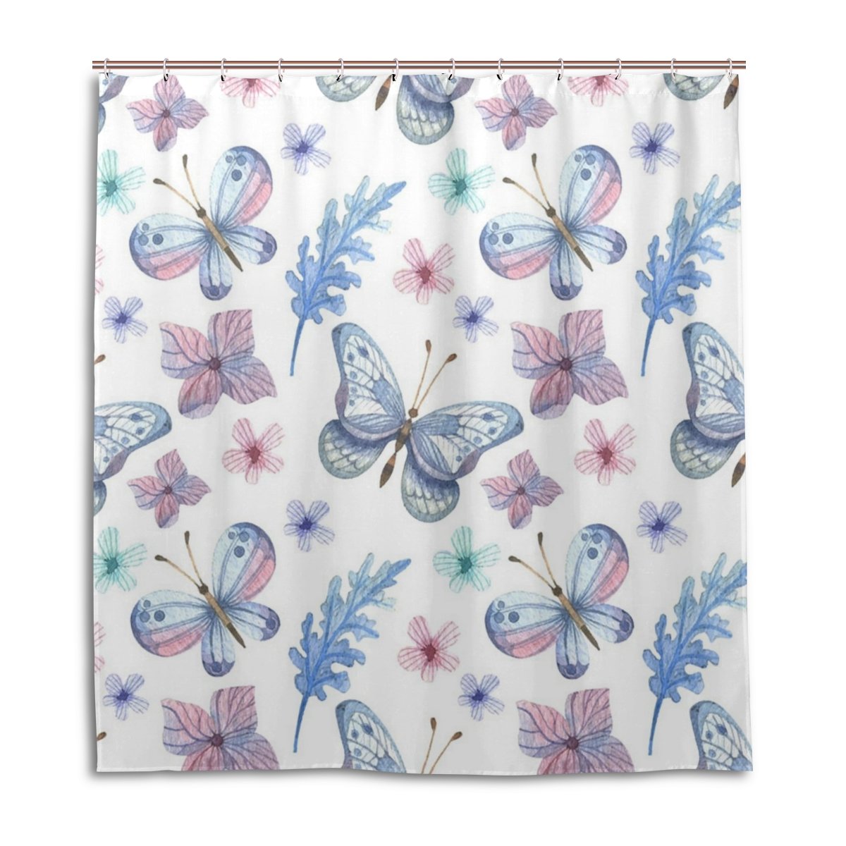 My Little Nest Waterproof Shower Curtain For Bathroom Butterfly Polyester Fabric Bath Stall Curtain With Free Hooks 66X72''