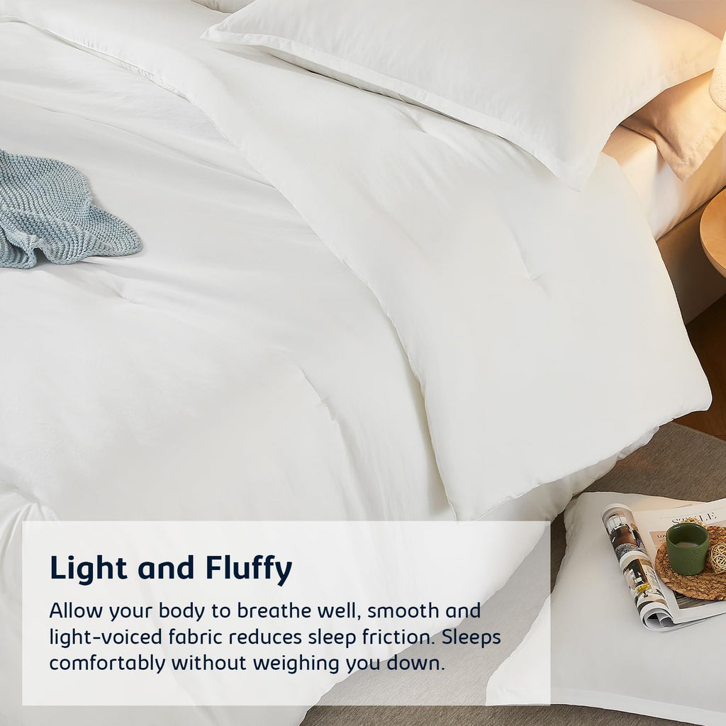Quataly California King Comforter Set White,3Pcs Soft Lightweight Breathable Bedding Comforter Sets For All Season, Cal King(104