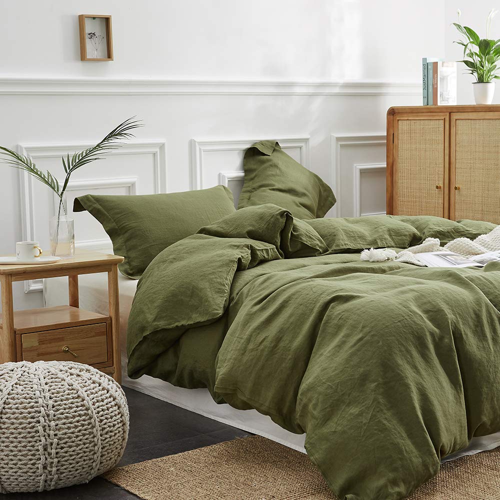 Simple&Opulence 100% Belgian Linen Pillow Shams -Set Of 2, King Size - Basic Style Breathable Pure Linen Suitable For Home - Soft And Durable With Envelope Closure (20''X 36'', Olive Green)