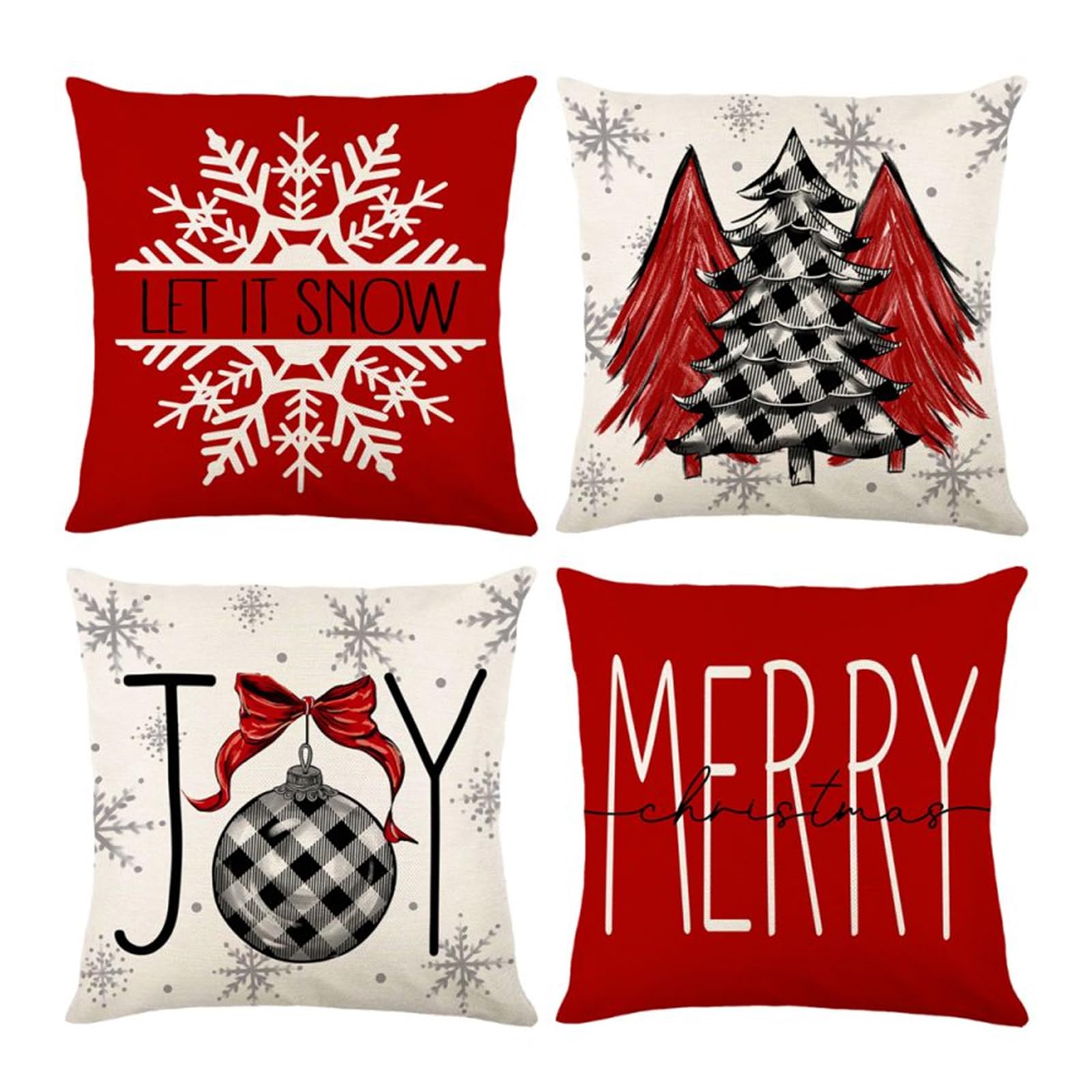 Onfaon Christmas Decorations - Christmas Pillow Covers 18X18 Set Of 4,Farmhouse Christmas Throw Pillow Covers Set For Home Bedro