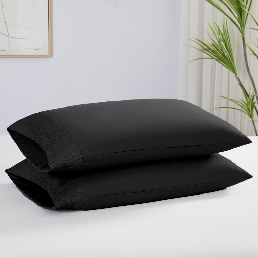 Southshore Fine Living, Inc. Pleated Black Pillow Cases Queen Size Set Of 2, Luxurious Brushed Microfiber Pillowcases For Full,