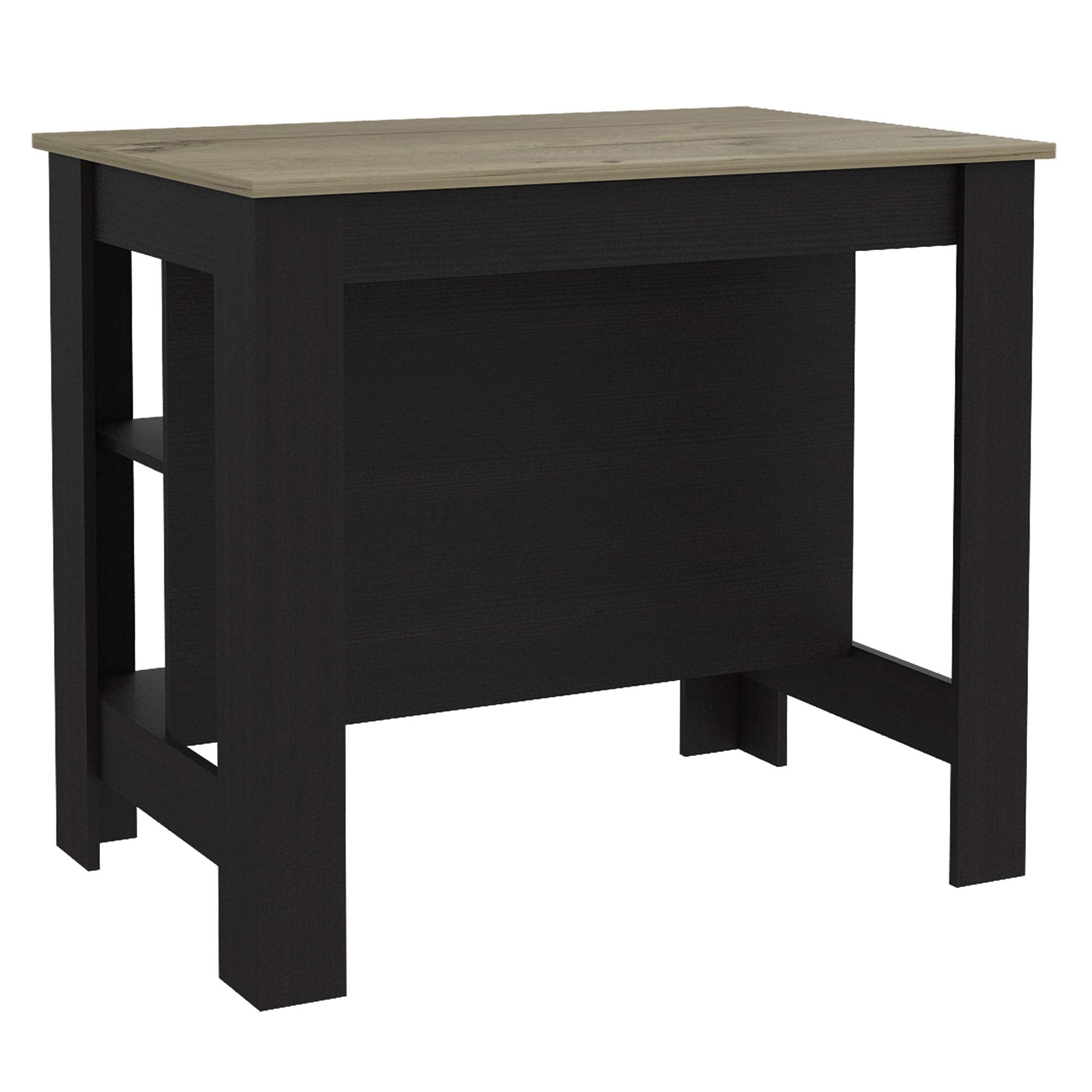 DEPOT E-SHOP Delos Kitchen Island 35.4H X 40,5W X 27,5D with Open Shelves, Large Tabletop, Black/Light Oak - Kitchen
