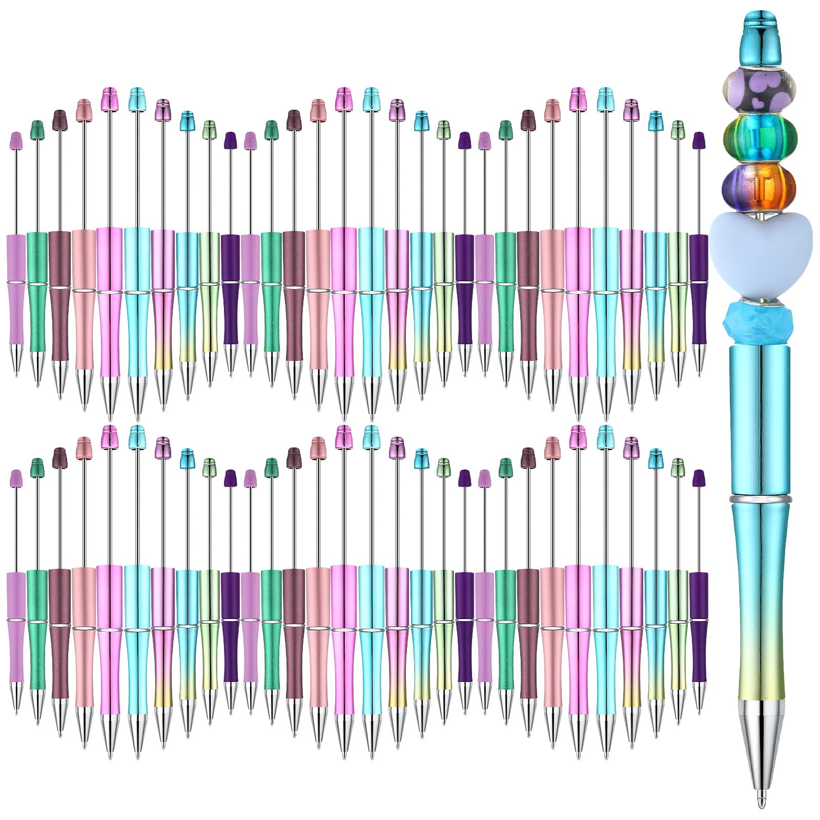 Kosiz 60 Pieces Plastic Beadable Pen Beaded Black Ink Ballpoint Pens For Kids Students Presents Office School Supplies(Mermaid C