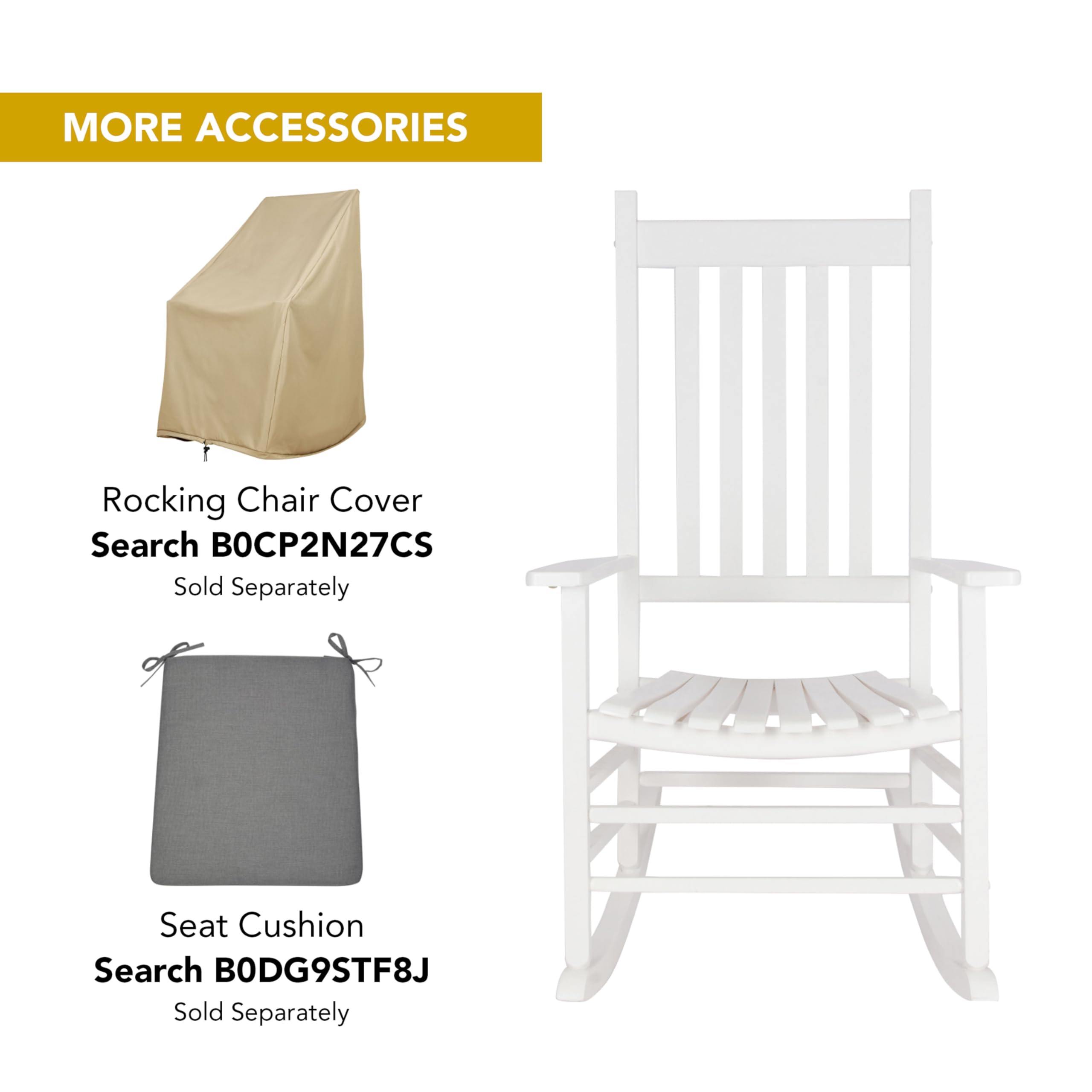 Shine Company Vermont Porch Rocker, High Back Wood Rocking Chair, White