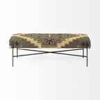 HomeRoots Black Rectangular Metal/Antiqued-Nickel Toned Base W/Upholstered Tan Pattered Seat Accent Bench
