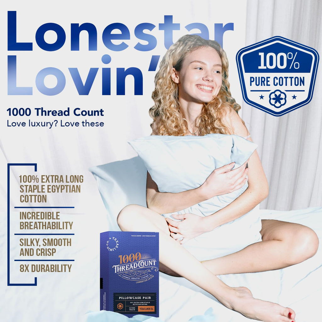 Texas Linen Co. Luxury Egyptian Cotton King Pillow Cases Set Of 2-1000 Thread Count Pillowcases For Sleeping, Soft, Cooling Pill