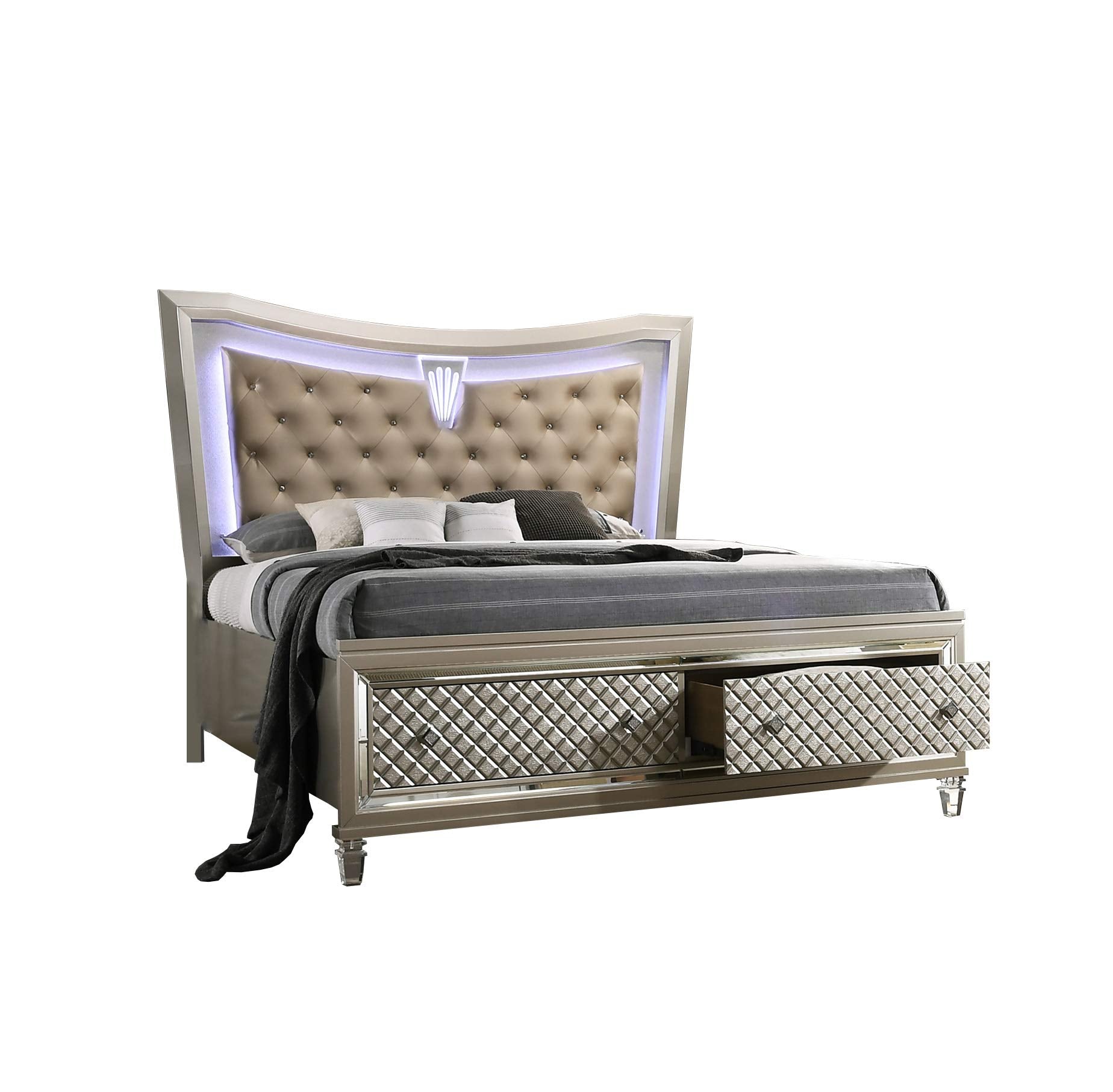 Best Quality Furniture Venetian 4Pc (Eastern King Bed, Vanity Set And Nightstand), Champagne