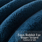 Futei Navy Blue Decorative Throw Pillow Covers 18X18 Inch Set Of 2, Square Soft Faux Rabbit Fur Big Striped Cushion Cover,Home D
