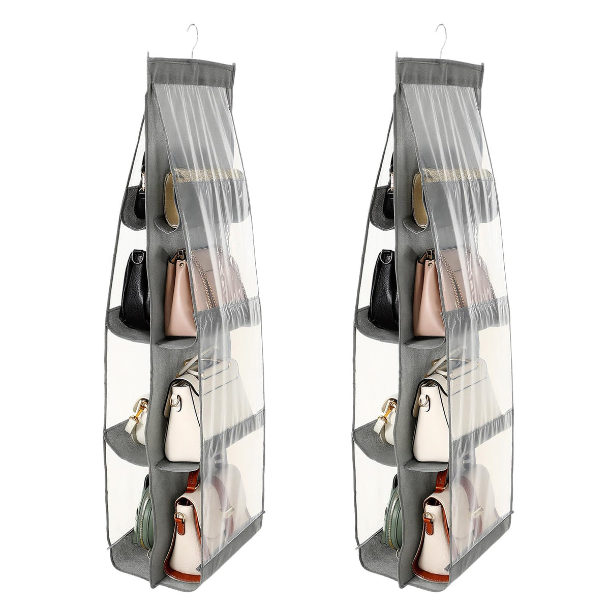 mekueeex 4 Pack Purse Organizer for Closet, Hanging Handbag Storage with 8 Clear PVC Pockets, Purse Organizer for Wardrobe Door 