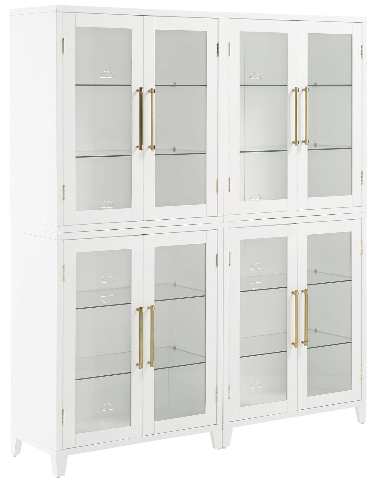 Crosley Furniture Roarke 2-Piece Glass Door Kitchen Pantry Storage Cabinet Set, Living Room, Entryway, White