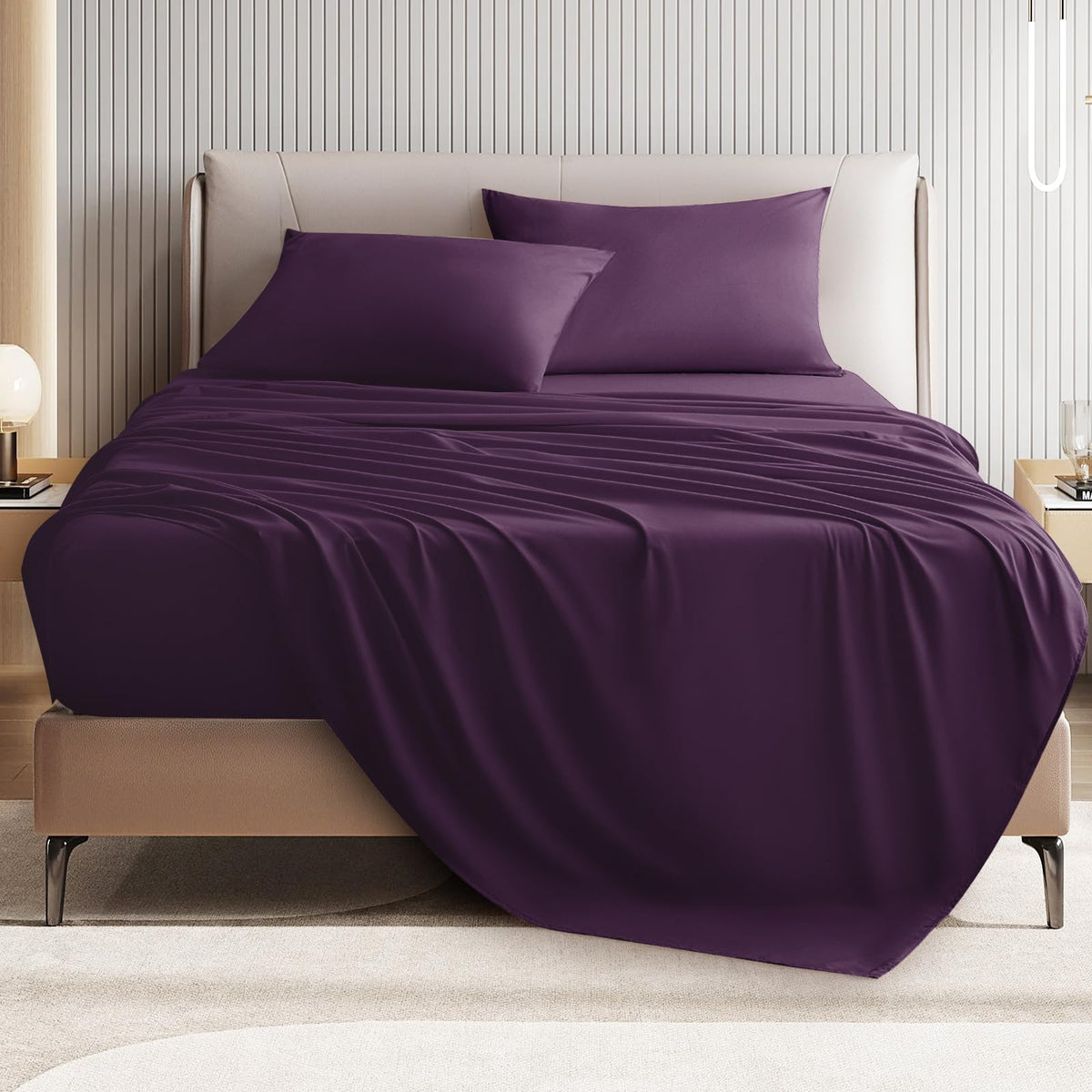 Usxibei King 4 Piece Bed Sheet Set - Ultra Imitation Cotton-Premium Breathable & Cooling Sheets - Hotel Luxury Bed Sheets Deep P