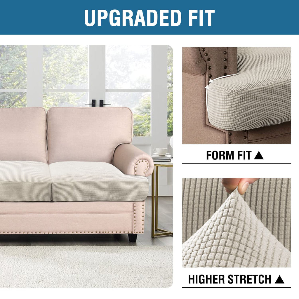 H.Versailtex Stretch 3 Piece T Cushion Sofa Slipcovers Individually Sofa Cushion Covers For 3 Cushion Couch Sofa Seat Cushion Covers With Elastic Bands Featuring Thicker Jacquard Fabric, Island Fossi