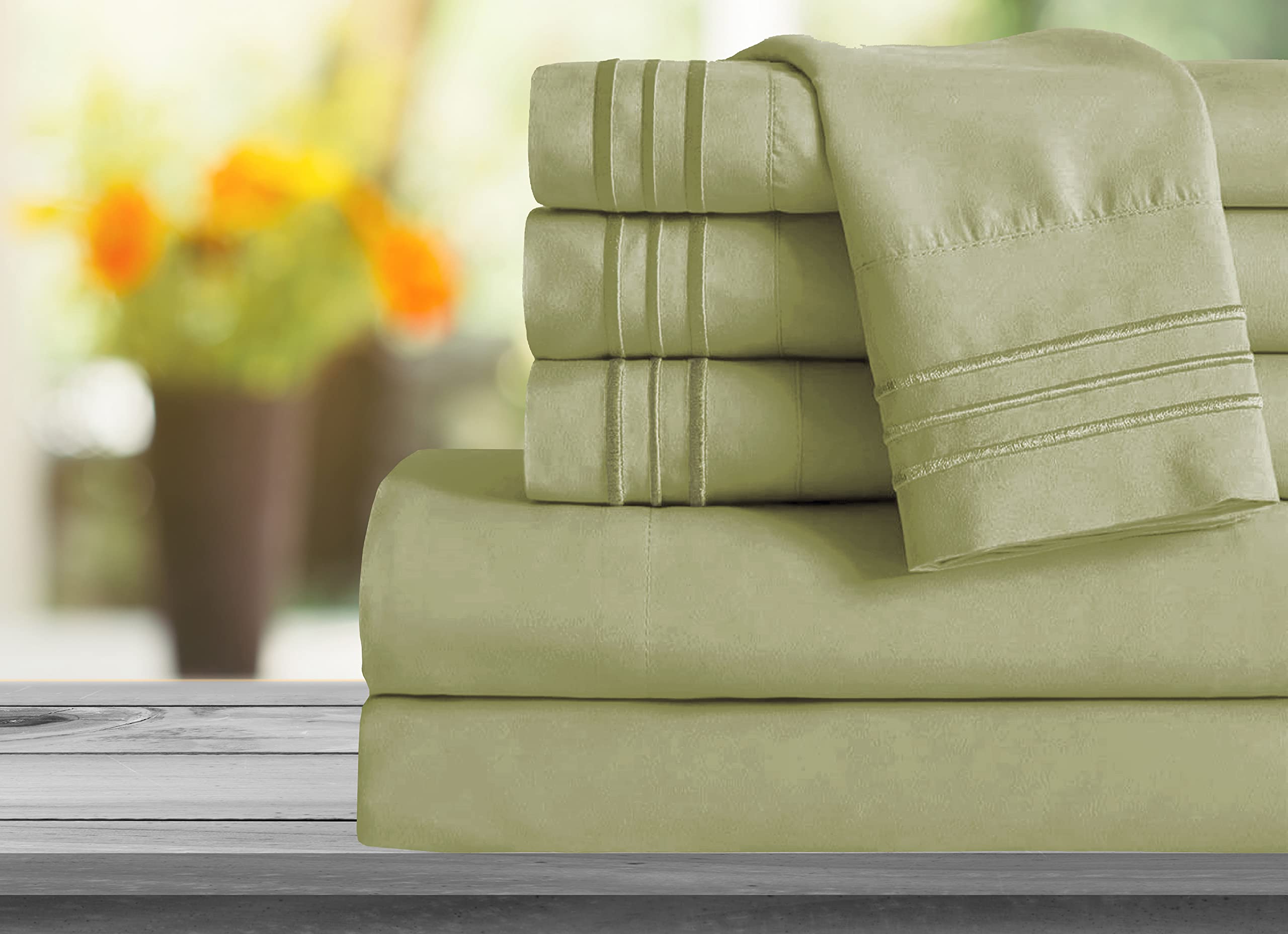 Mocassi Queen Sheet Set - Luxury Hotel 1800 Premier Bedding Sheets & Pillowcases - Ultra Soft Breathable & Cooling Bed Sheets - Deep Pocket - Wrinkle Resistant - 6 Piece Set - Queen, Sage Green