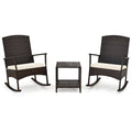 Oralner 3 Pieces Patio Rocking Bistro Set, Outdoor Wicker Rocking Chairs With Cushions, Glass Coffee Table, Rattan Conversation Furniture Set For Balcony Front Porch Garden Deck Poolside (Off-White)