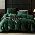 Warmdern Emerald Green Velvet Duvet Cover Queen Size Flannel Duvet Cover Bedding Sets, 3Pcs Ultra Soft Luxury Textured Modern Cr