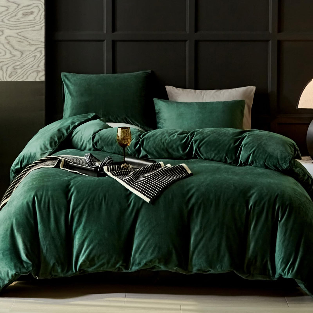 Warmdern Emerald Green Velvet Duvet Cover Queen Size Flannel Duvet Cover Bedding Sets, 3Pcs Ultra Soft Luxury Textured Modern Cr