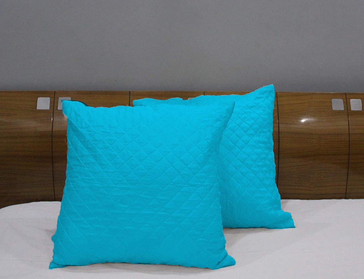 Linenovation Classic Quilted Cotton Cushion Cover (Pack Of 2)16 Inch X 16 Inch Sky Blue