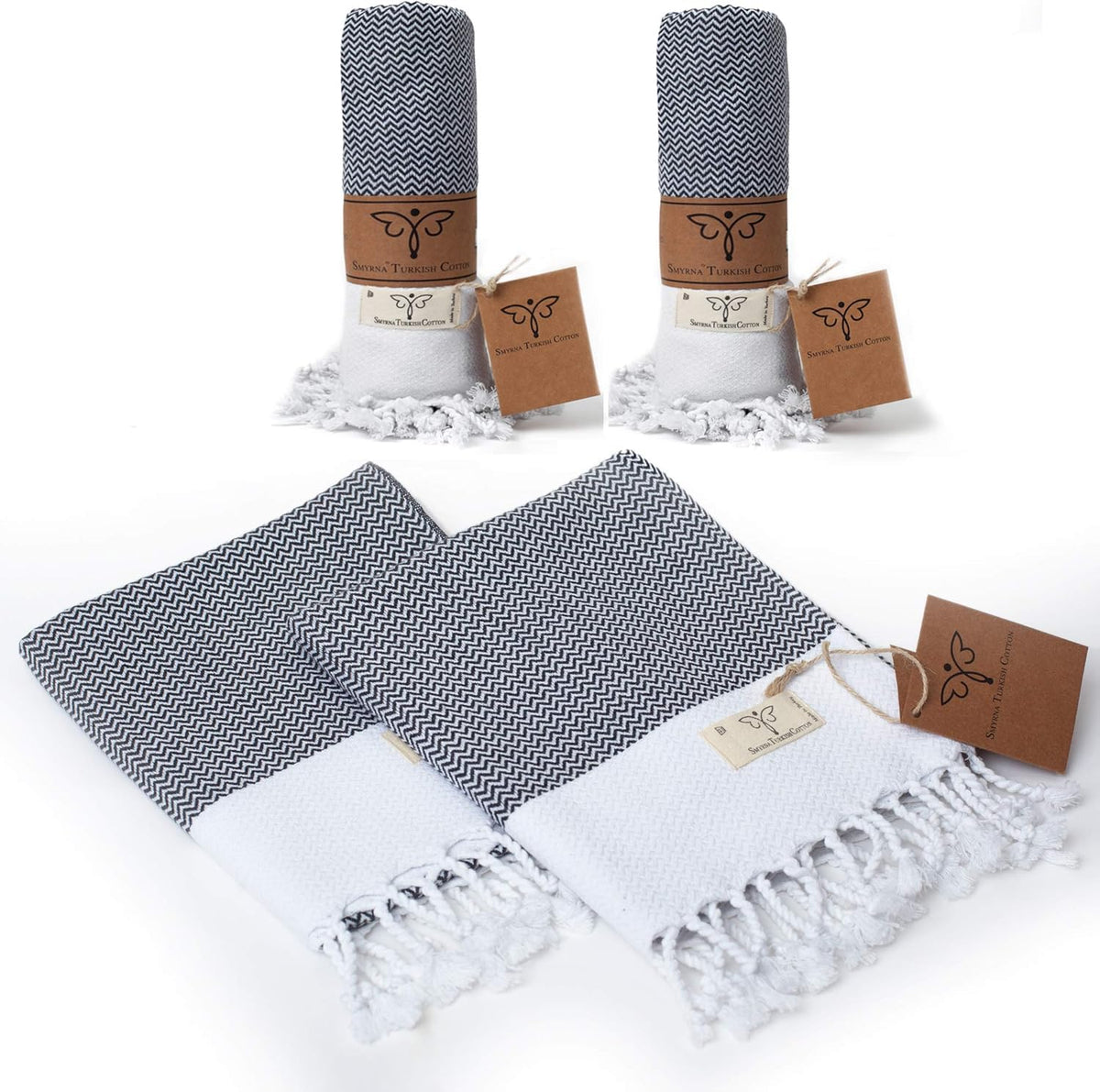 SMYRNA TURKISH COTTON Orientina Series Turkish Hand Towels Set of 2, 16x40 inch, Decorative Turkish Hand Towels for Bathroom, Ki