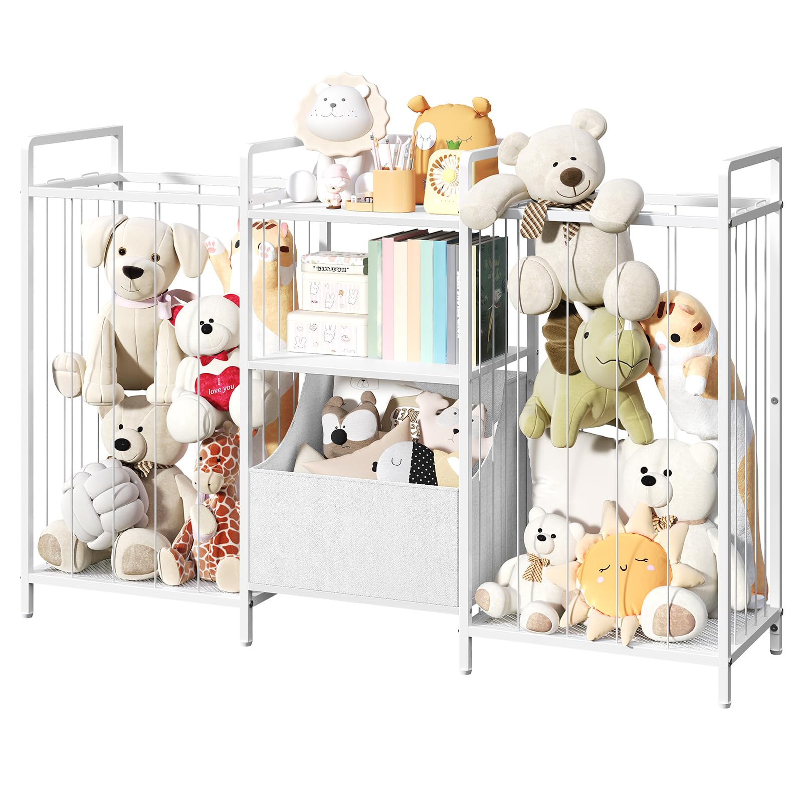 Mahancris Stuffed Animal Storage, Large Stuffed Animal Net With Kids Bookshelf And Toy Storage, Double-Sided Plush Toy Holder Wi