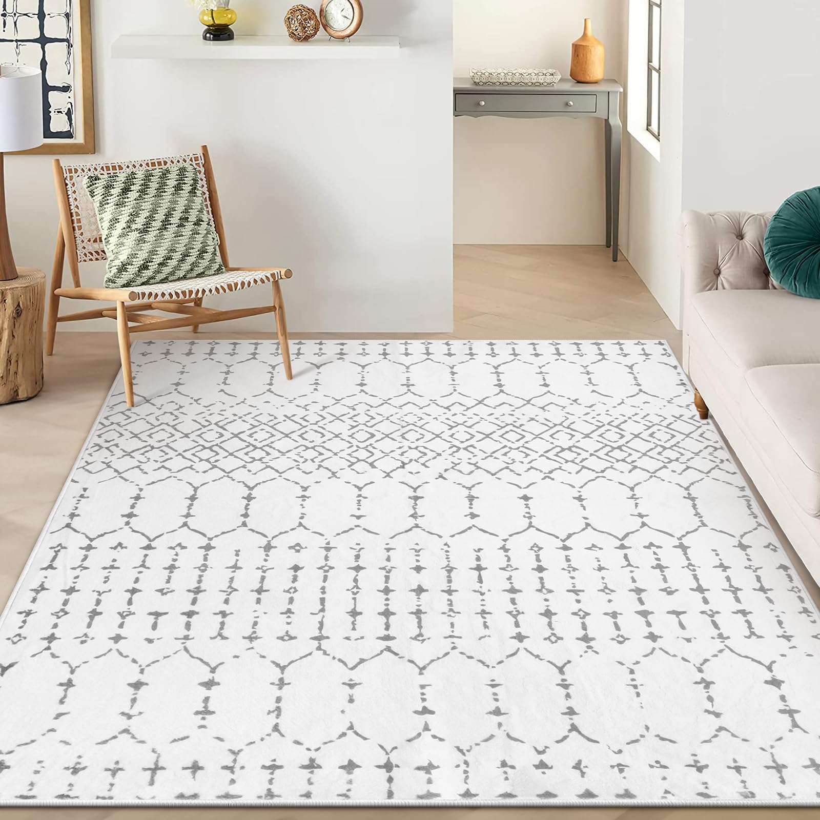 Lahome Moroccan Machine Washable Rugs - 6x9 Rug for Living Room Non-Slip Large Area Rug Lightweight Throw Non-Shed Dining Room R