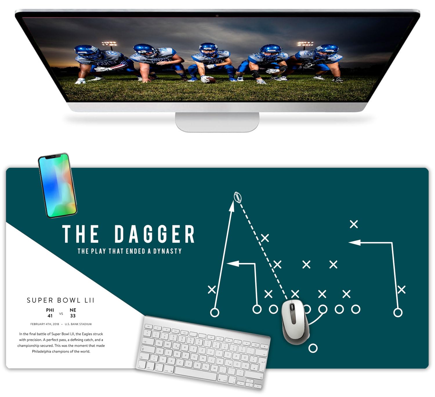 Large Philadelphia Desk Mat for Desktop - XL Desk Pad Mat with Smooth Surface, Green Football Theme Office Decor, Man Cave Acces