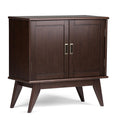 SIMPLIHOME Draper SOLID HARDWOOD 32 Inch Wide Mid Century Modern Low Storage Cabinet in Medium Auburn Brown, For the Living Room