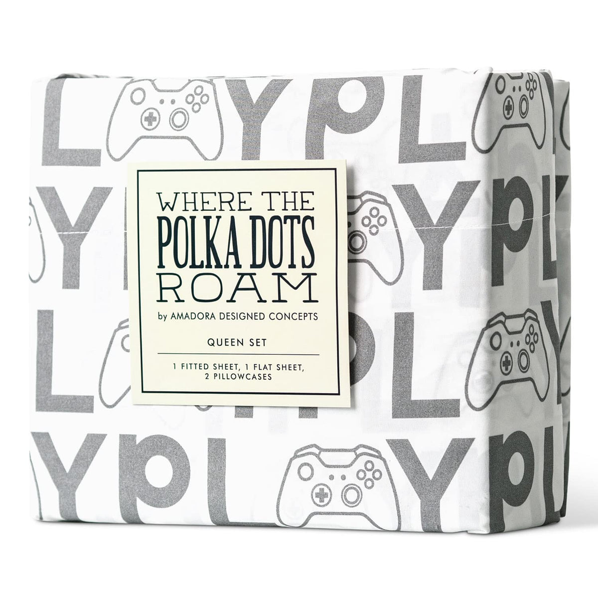 Where The Polka Dots Roam Gamer Bedding Set For Boys, Kids Gamepad Controller Cooling Bed Sheets For Twin Bed, Stain & Wrinkle R