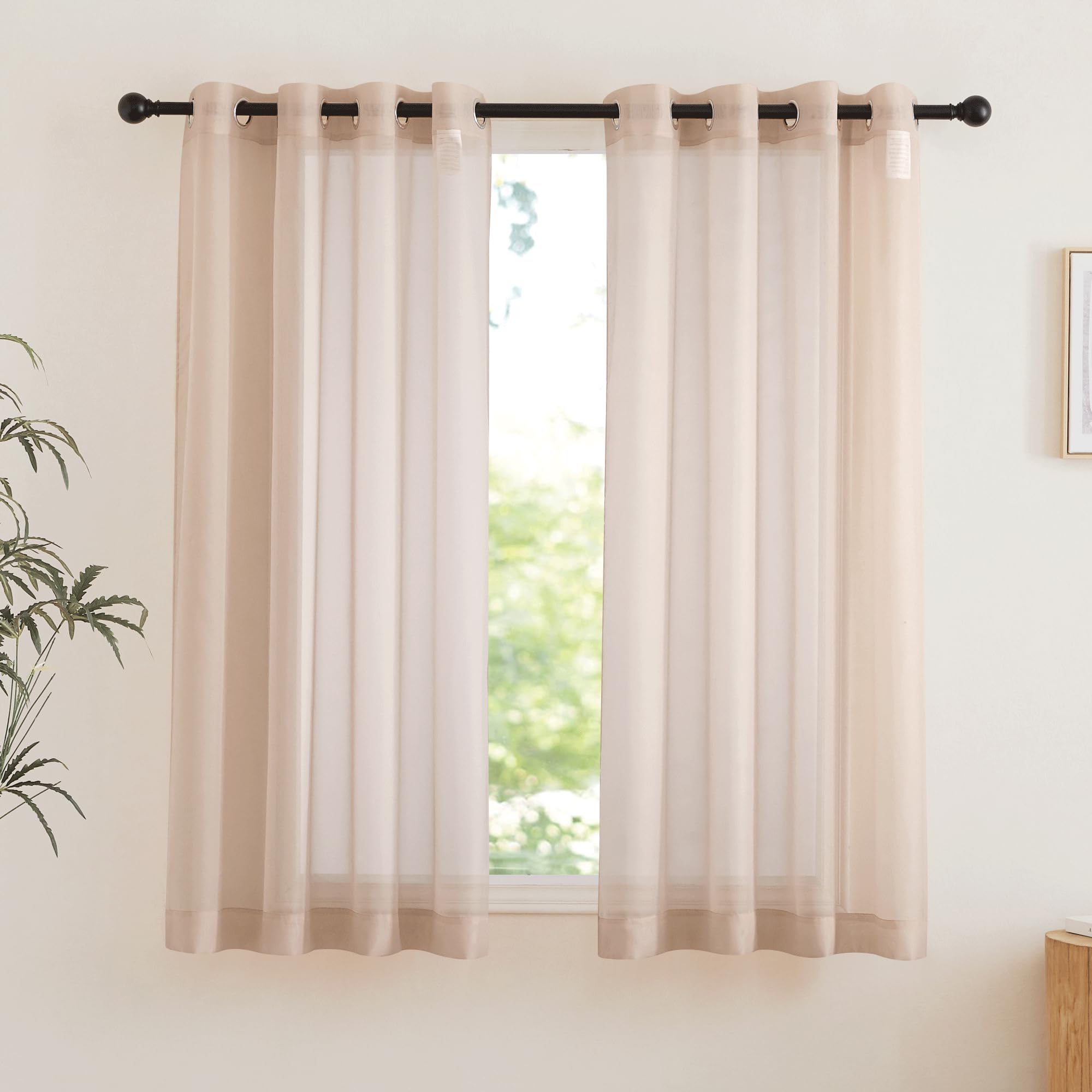 Nicetown Taupe Sheer Curtains 72 Inches Long, Grommet Light Filtering Window Treatments Airy & Breathable Soft Drapes For Bedroo