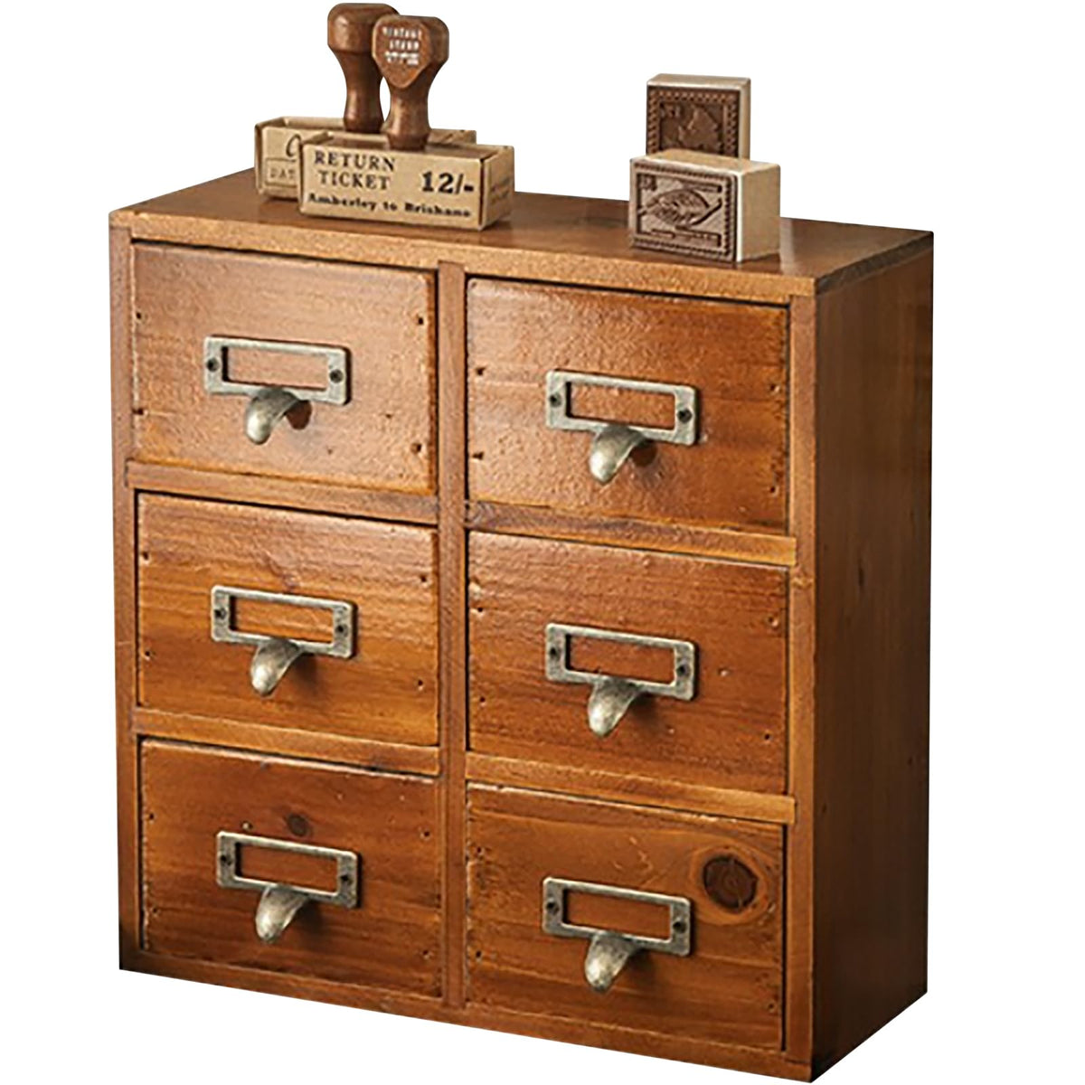 Vintage Card Catalog Drawers for Desktop  6Drawer Mini Wood Desktop Cabinet for Office Study Table  Solid Wood Storage Drawer