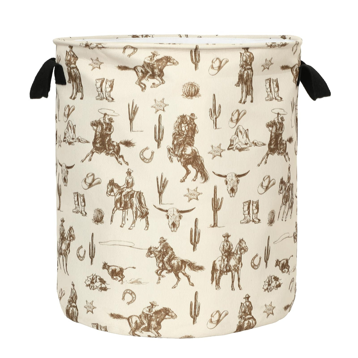 JarThenaAMCS Western Cowboy Laundry Basket Clothes Hamper 18.9 x 16.5 Inch Brown Wild West Rodeo Foldable Fabric Storage Bin wit