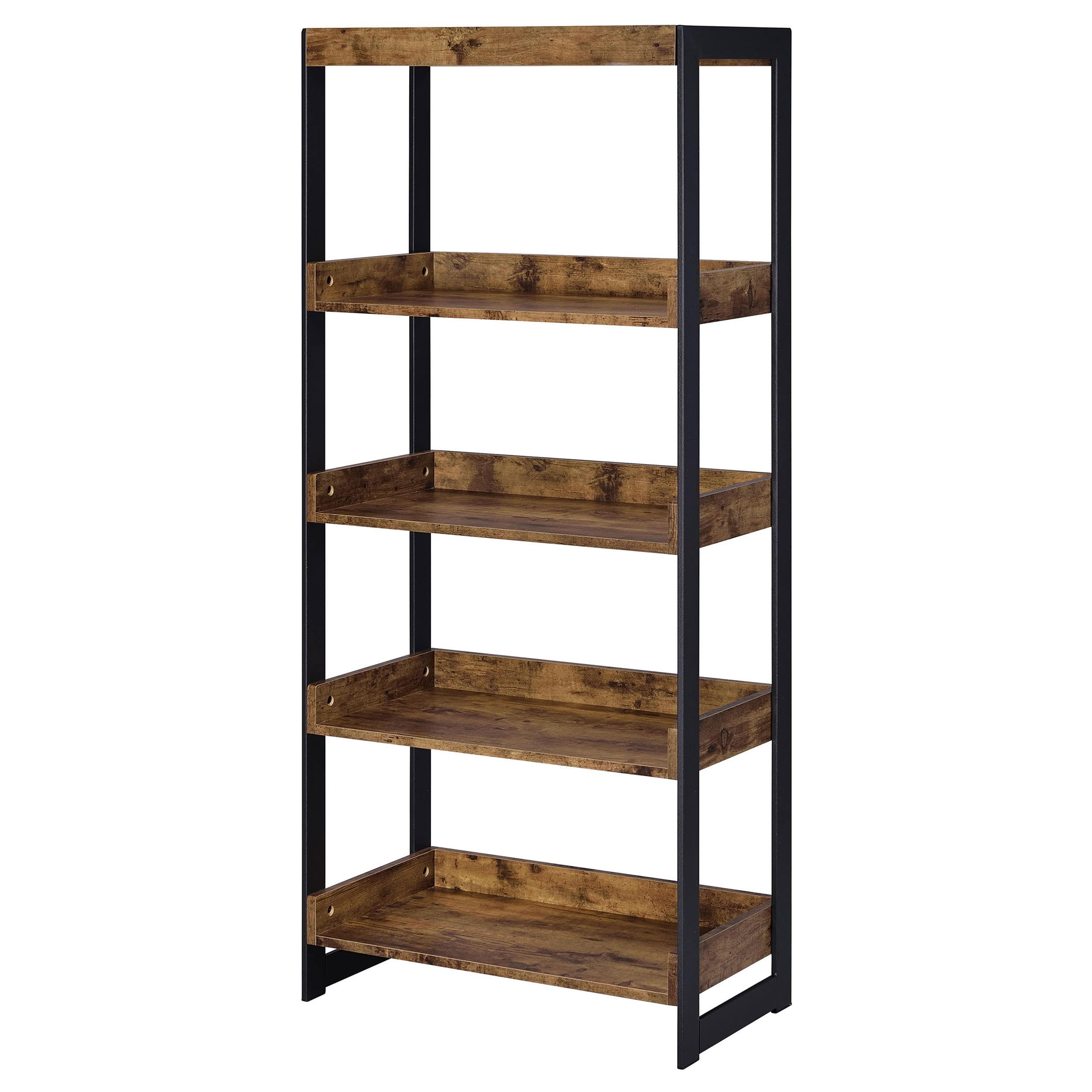 Coaster Furniture Estrella Bookcase with 4 Open Shelves, Antique Nutmeg and Gunmetal