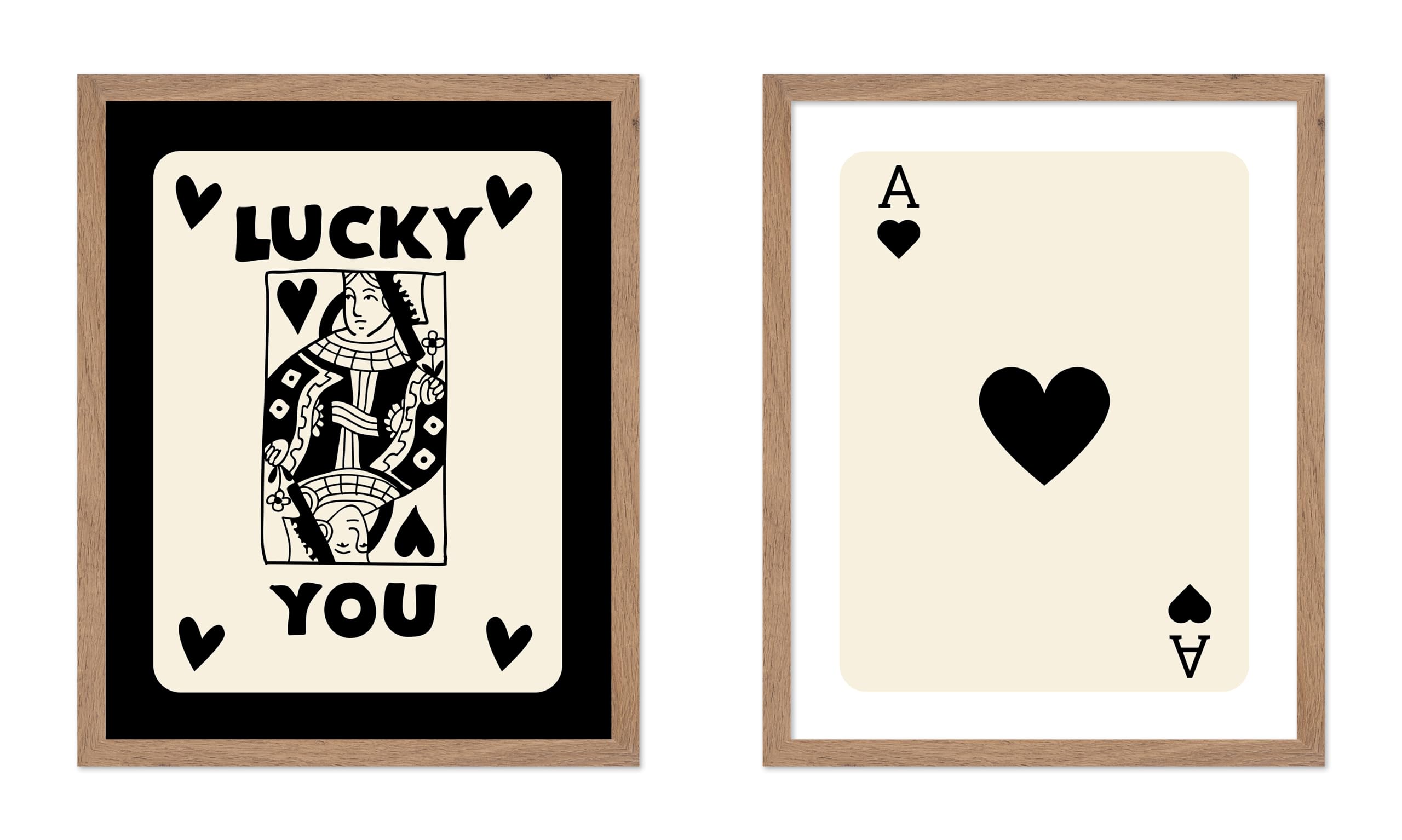 Poster Master 2-Piece Vintage Minimalist Poster - Retro Trendy Print - Queen of Hearts, Ace, Lucky You, Playing Cards - Gift for