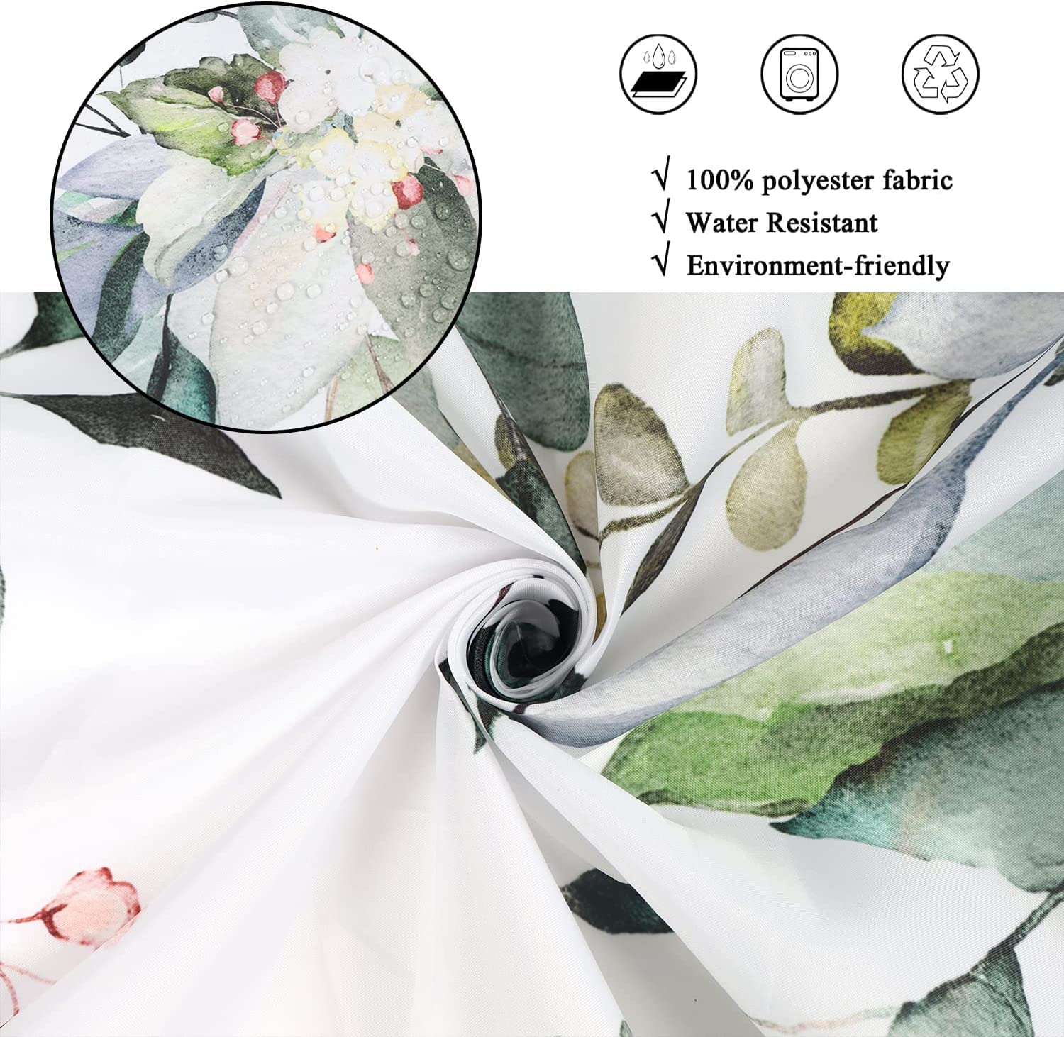 Gcirec Eucalyptus Shower Curtain, Watercolor Green Leaves On The Top Plant With Floral Bathroom Curtain Bathtub Home Decor Water